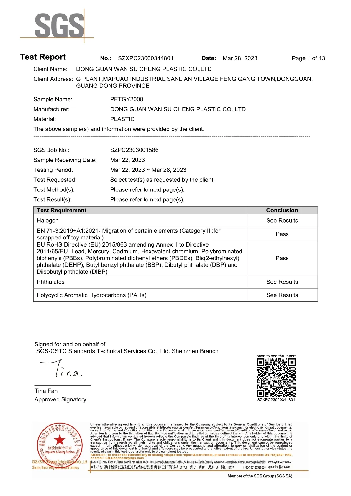 SGS ROHS Certification