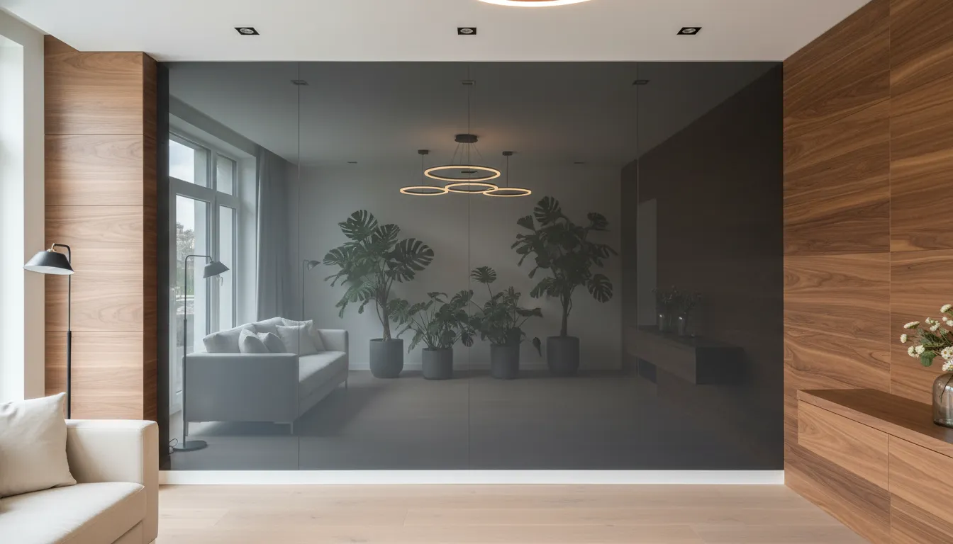 Close-up of a flawless WellP high-gloss black PET decorative panel acting like a perfect mirror.