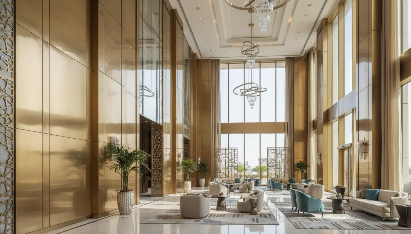 Middle East Hotel Construction: Why Metallic Texture Interior Design Dominates Luxury Hospitality Spaces